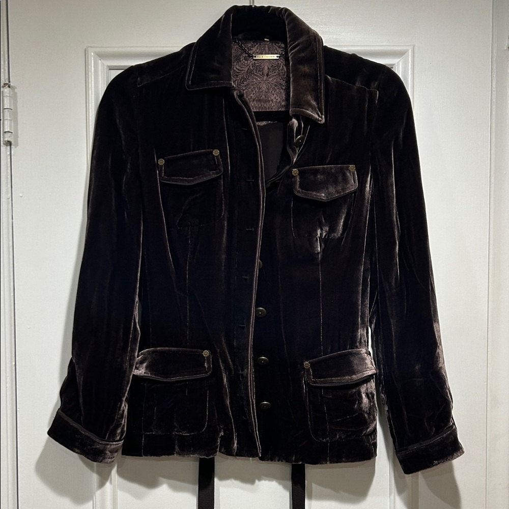 Elie Tahari Velvet Utility Jacket in Deep Brown